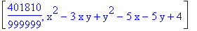 [401810/999999, x^2-3*x*y+y^2-5*x-5*y+4]